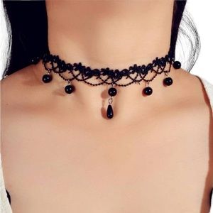 Black Lace Beaded Choker Necklace